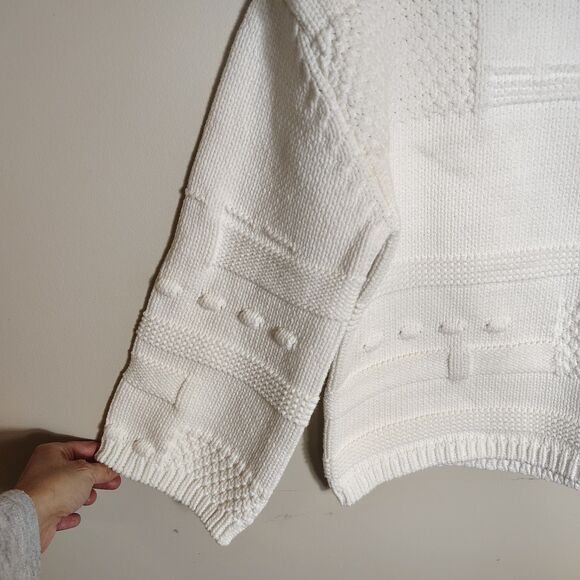 Magaschoni Textured Chunky Knit Sweater White Boxy Pullover Minimal Capsule S - Picture 2 of 7